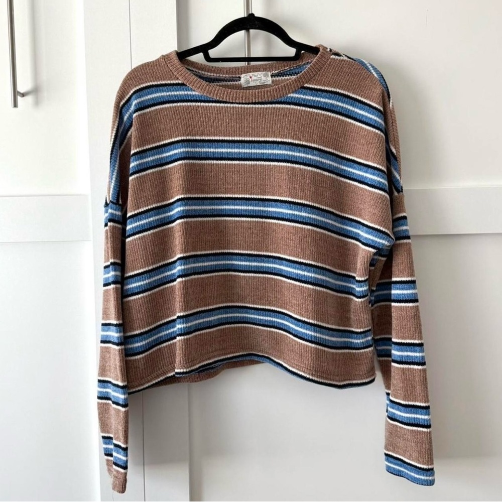 Brown Long Sleeve Super Soft Sweater with Stripes